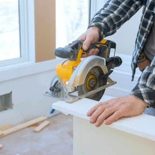 A manual circular saw must be used to cut interior doors to their required dimensions prior to