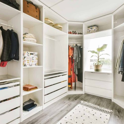 Wardrobe in light room at home